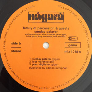 Family Of Percussion & Guests - Peter Giger / Trilok Gurtu / Doug Hammond / Tom Nicholas & Wolfgang Dauner / Alan Skidmore <br> Sunday Palaver