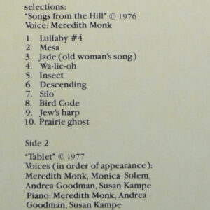Meredith Monk <br> Songs From The Hill / Tablet